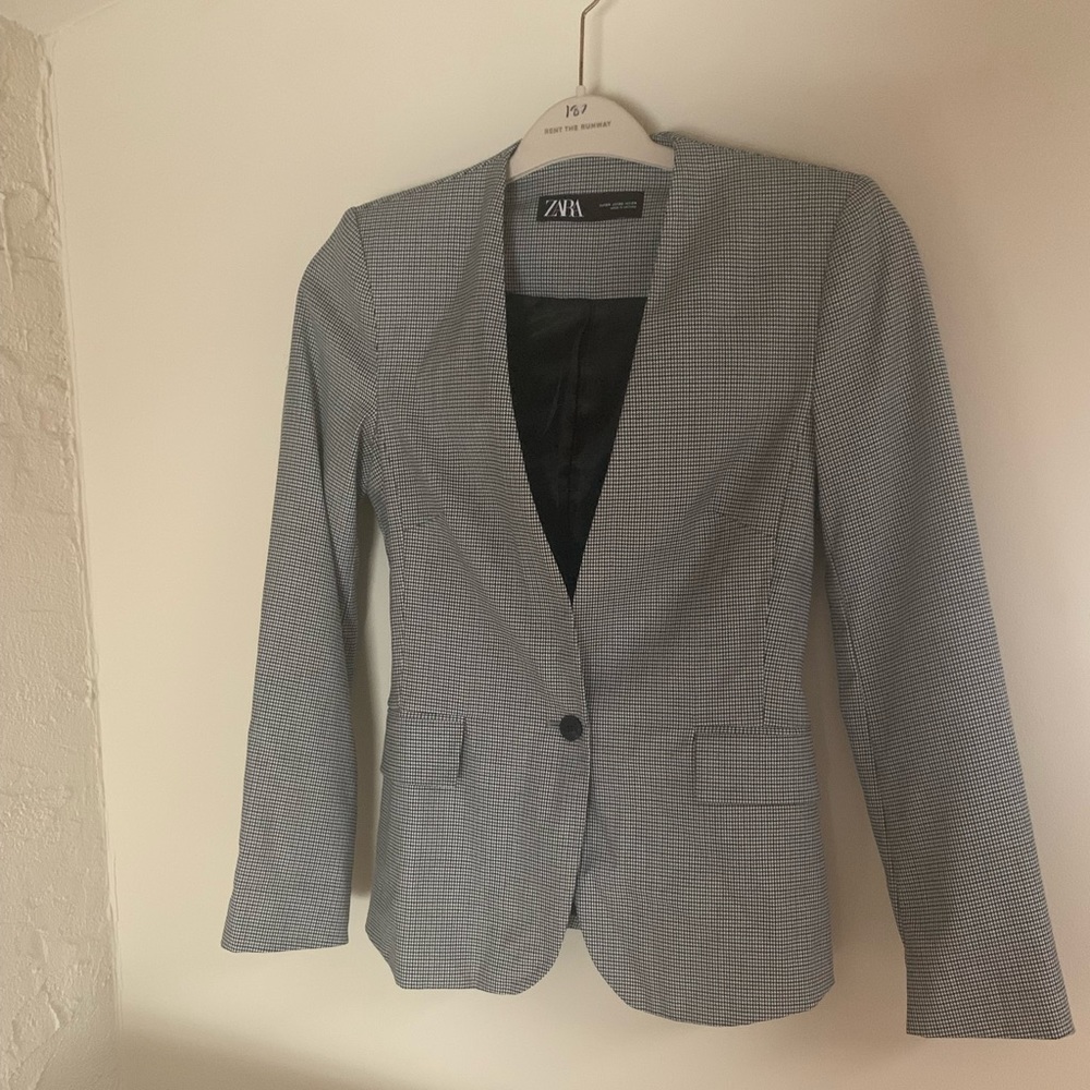 Zara Slim Cropped Houndstooth Blazer Size 34